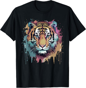 Tiger Art Portrait Big Cat Lover Retro Vintage Girls Graphic T-Shirt - T-Shirt | Black
