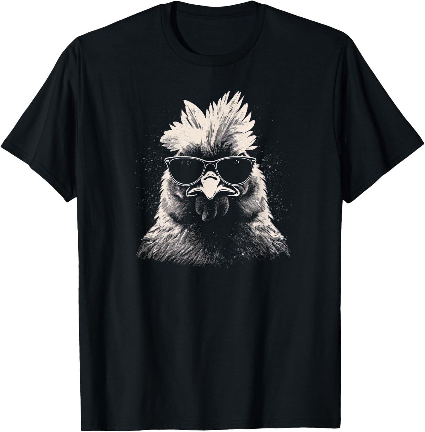 Cool Chicken With Sunglasses Sketch Punk Stencil Rooster T-Shirt - T-Shirt | Black