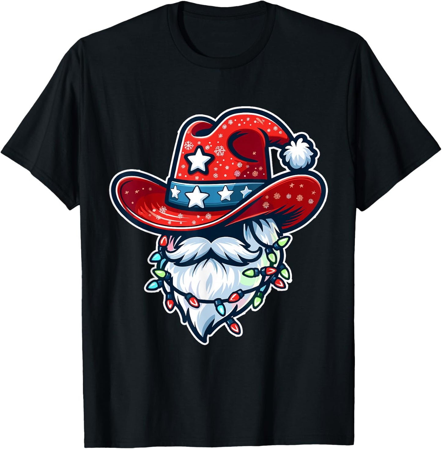Cowboy Santa Hat Xmas Reindeer Rodeo Christmas In Texas T-Shirt - T-Shirt | Black