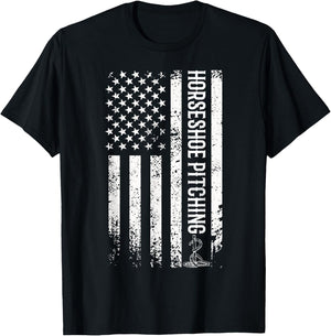 Horseshoe pitching usa flag horseshoe throwing patriotic T-Shirt - T-Shirt | Black