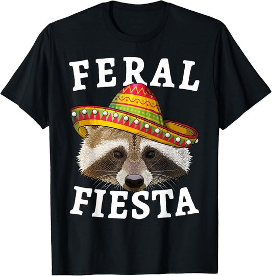 Feral Fiesta Cinco de Mayo Raccoon Mexican Trash Panda T-Shirt - T-Shirt | Black