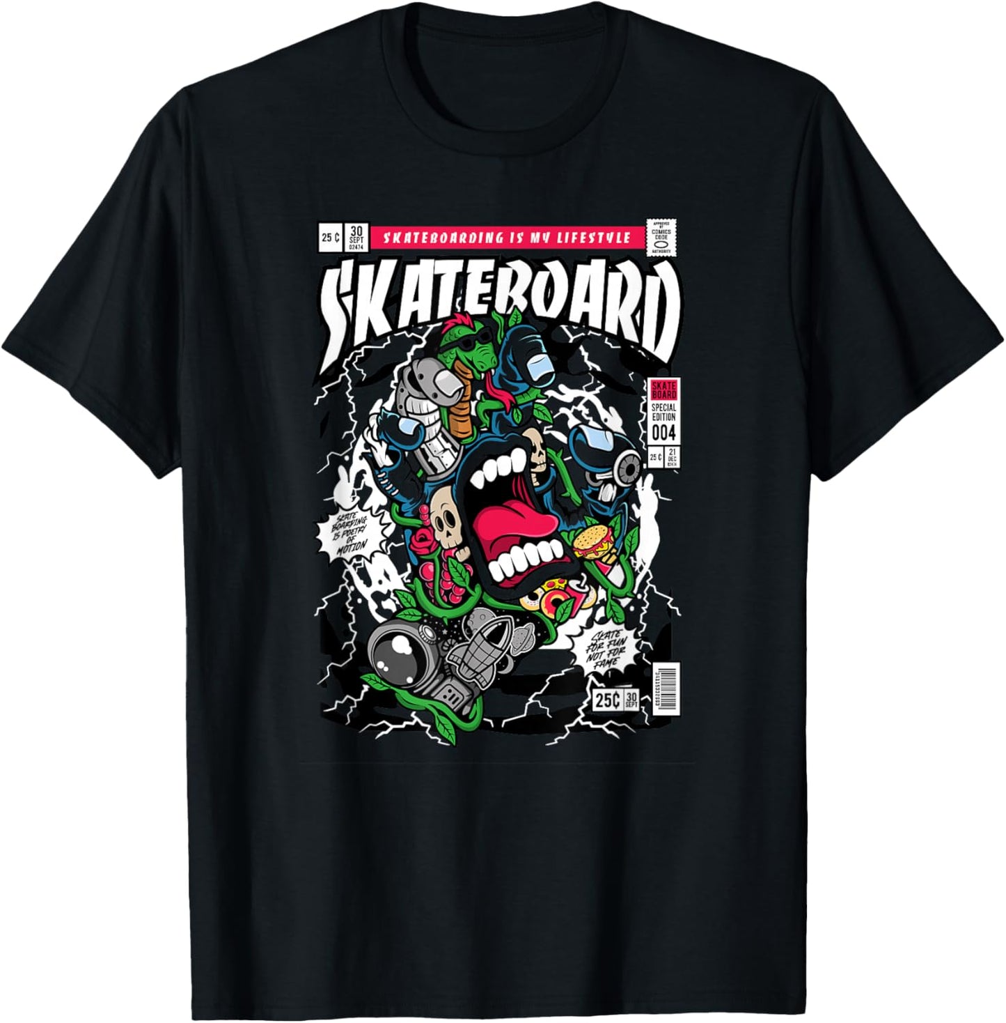 Funny Skateboard Hand Funny Hand Screaming Skateboard 80s T-Shirt - T-Shirt | Black