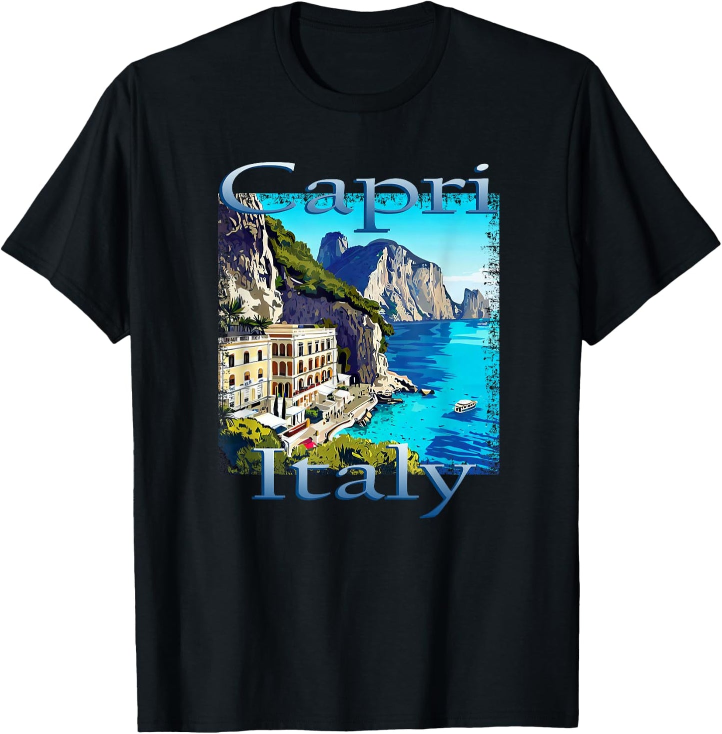 Capri Italy Grunge Style Design T-Shirt - T-Shirt | Black
