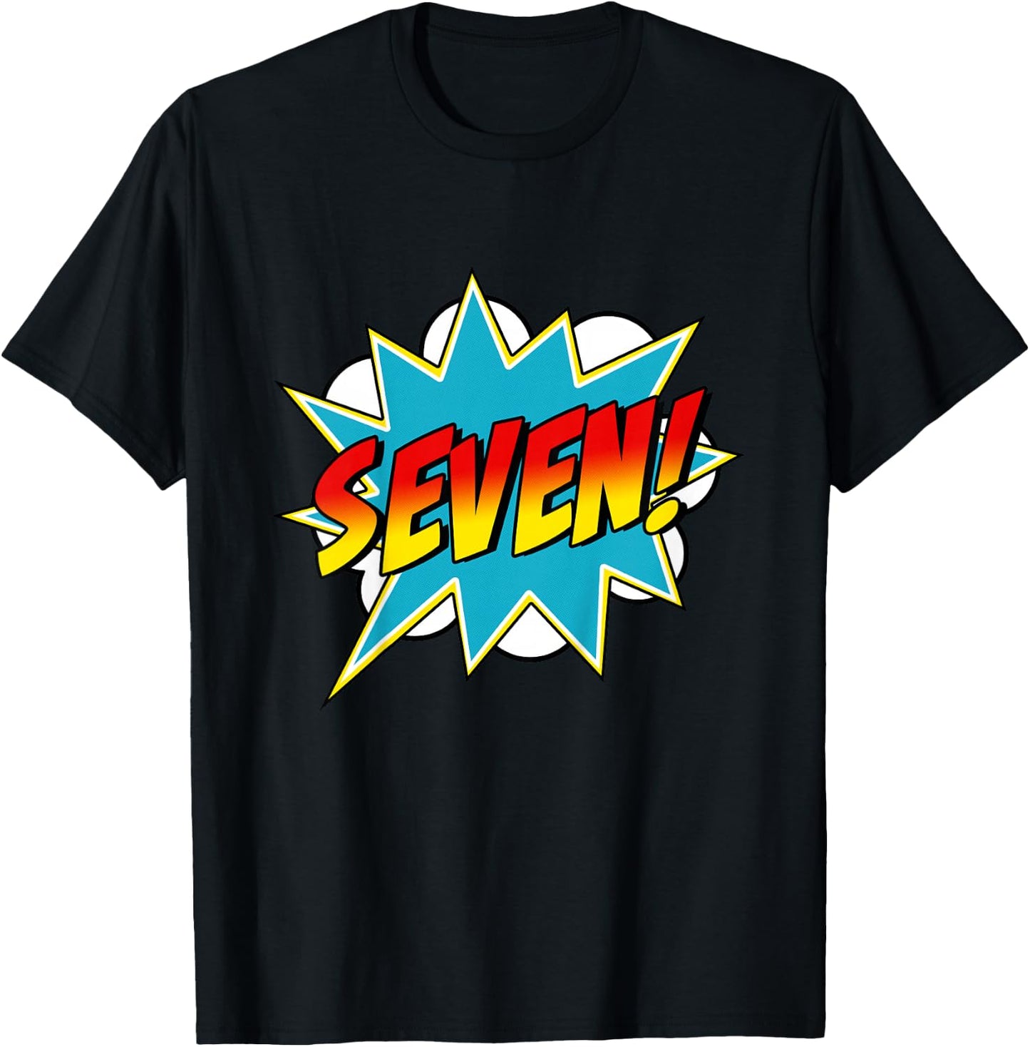 Seven! 7th Birthday Superhero Boys 7 Years Old Comic Book T-Shirt - T-Shirt | Black