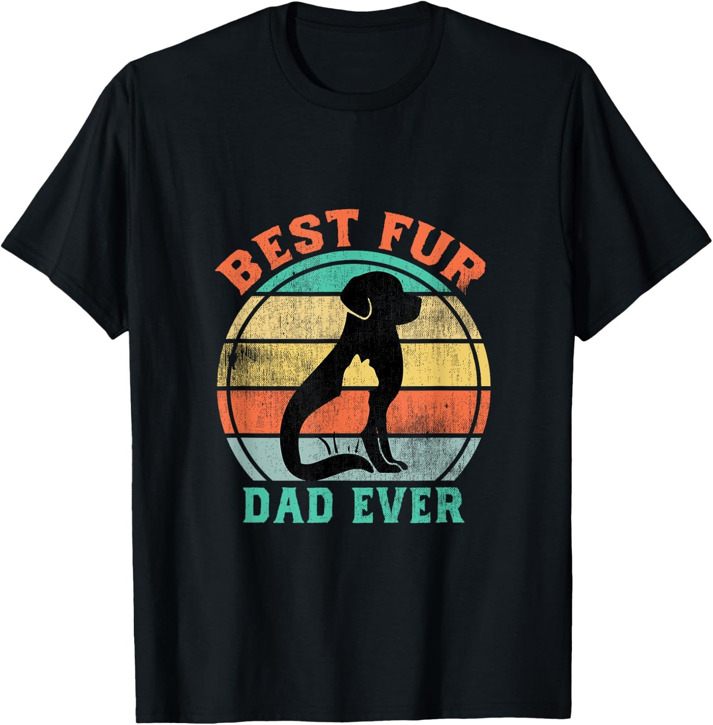 Best Fur Dad Ever Funny Retro Vintage Cat and Dog Owner T-Shirt - T-Shirt | Black