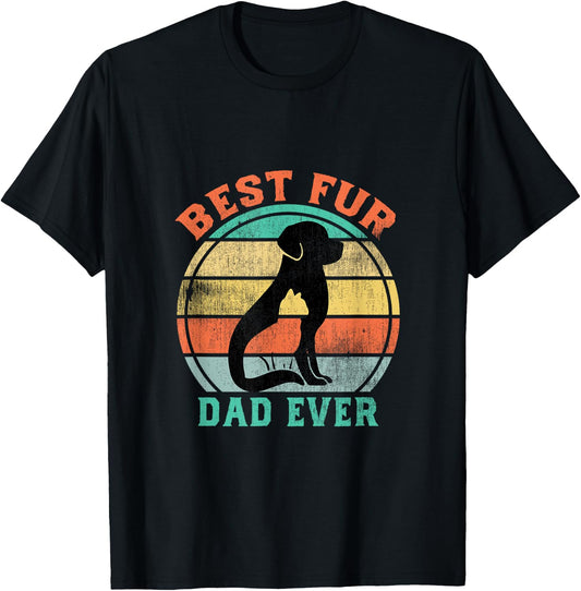Best Fur Dad Ever Funny Retro Vintage Cat and Dog Owner T-Shirt - T-Shirt | Black