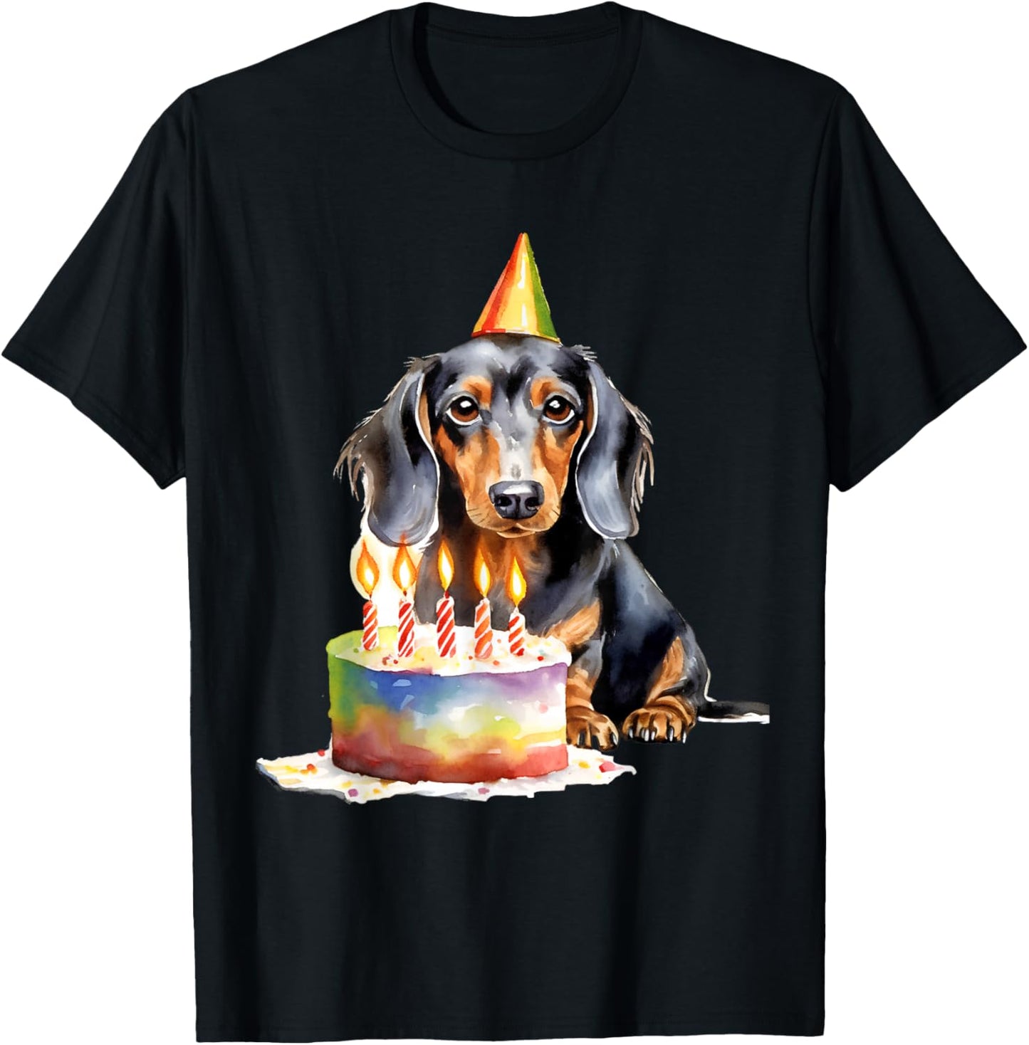 Dachshund Dog Birthday Party Cake Perfect for Dog Lovers T-Shirt - T-Shirt | Black