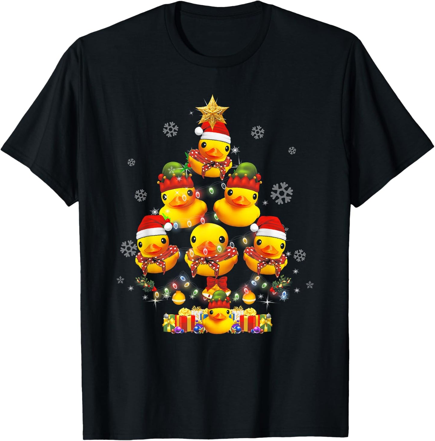 Rubber Duck Christmas Tree Xmas Light Surrounded Ducky T-Shirt - T-Shirt | Black