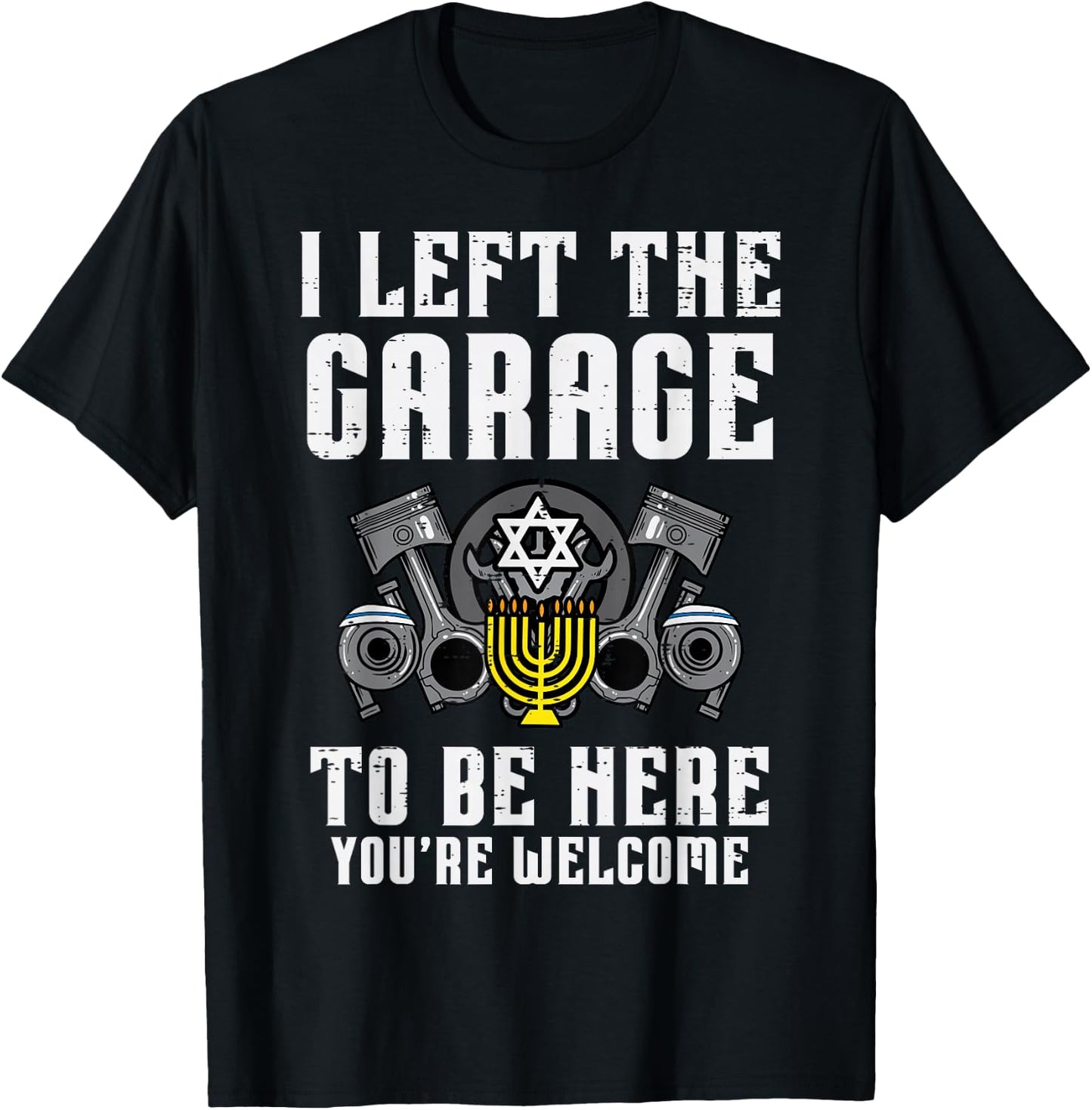 Hanukkah Left Garage Be Here Chanukah Mechanic Men Boys Kids T-Shirt - T-Shirt | Black