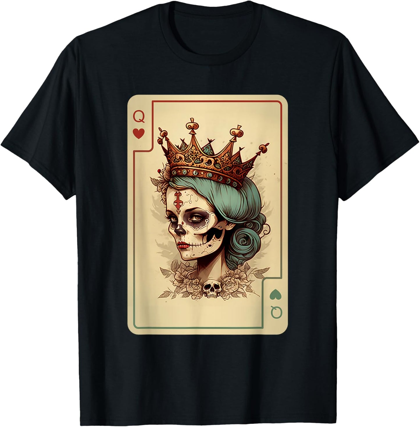 Queen of Hearts Gothic Card Game Creepy Poker Halloween T-Shirt - T-Shirt | Black
