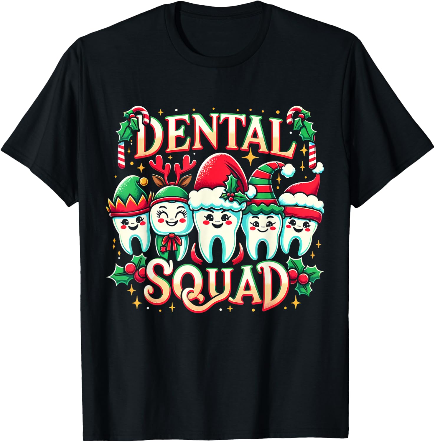 Jolly Dental Squad Christmas Team Spirit Merry Dentistry T-Shirt - T-Shirt | Black
