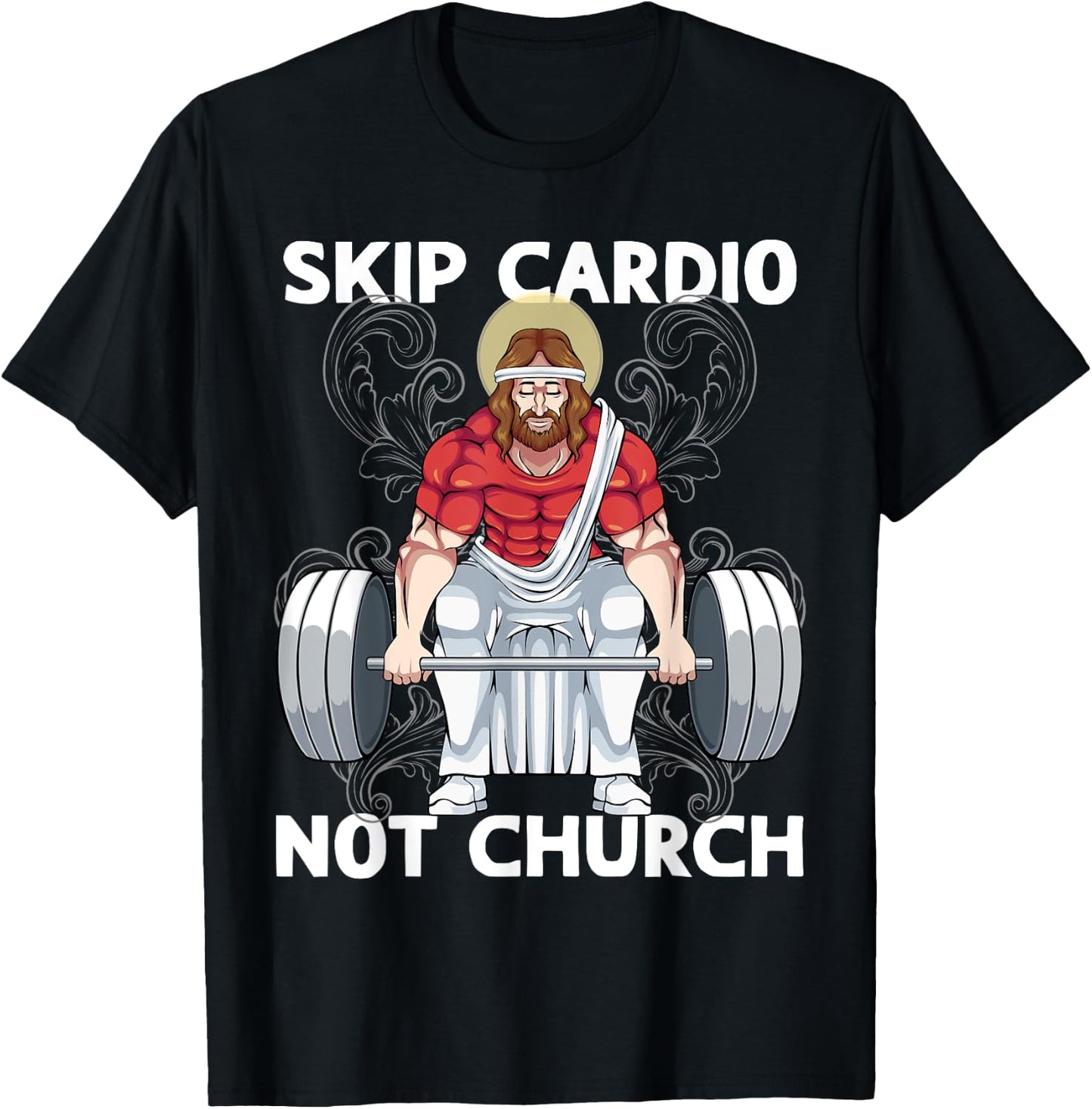 Gym Skip Cardio Not Church Weightlifting Funny Jesus T-Shirt - T-Shirt | Black