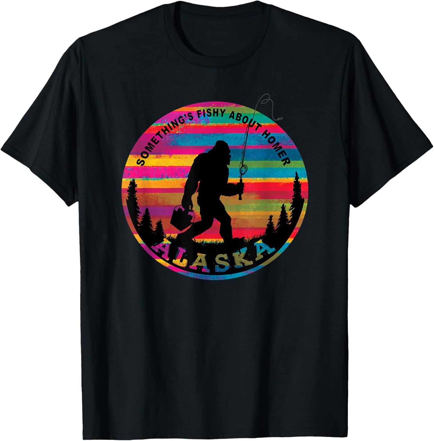 Homer Alaska Sasquatch Fishing Kenai Peninsula Borough T-Shirt - T-Shirt | Black