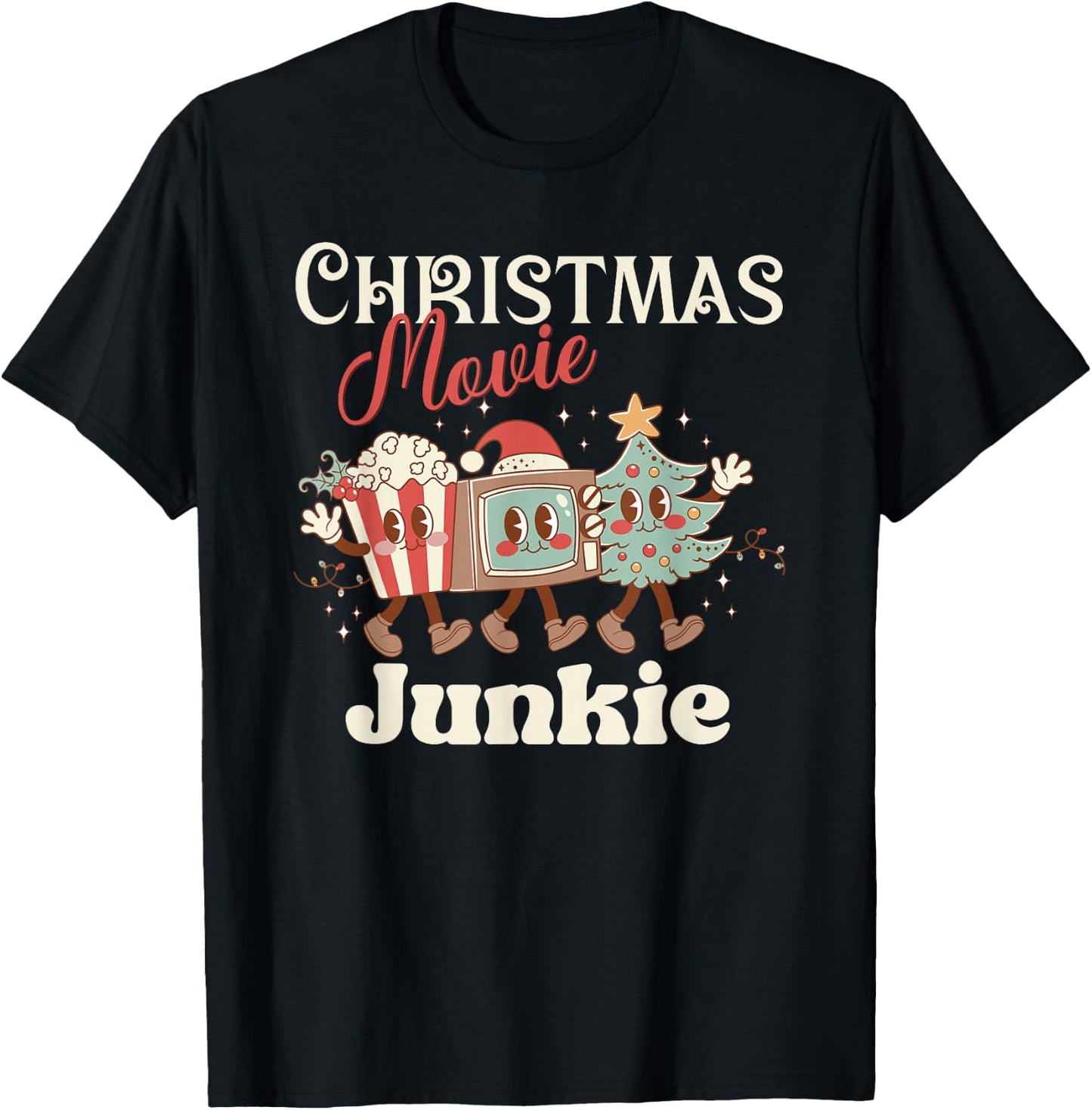 Christmas Movie Junkie Cute Retro Vintage Holiday T-Shirt - T-Shirt | Black
