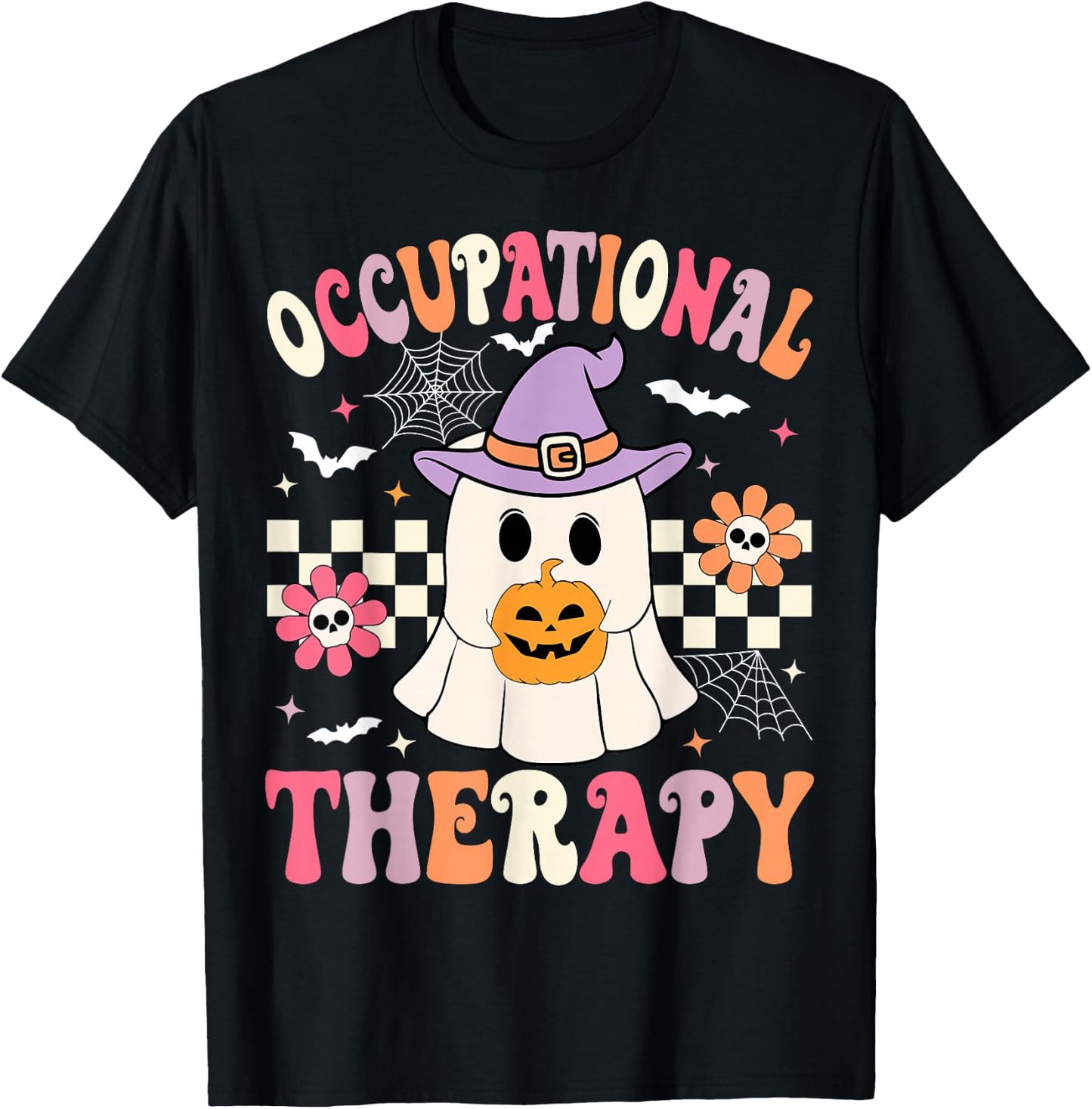 OT Occupational Therapy Halloween Retro Ghost OT Halloween T-Shirt - T-Shirt | Black