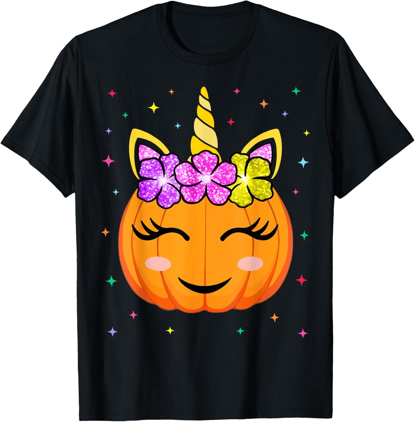 Cute Unicorn Pumpkin Girls Kids Funny Halloween Costume T-Shirt - T-Shirt | Black
