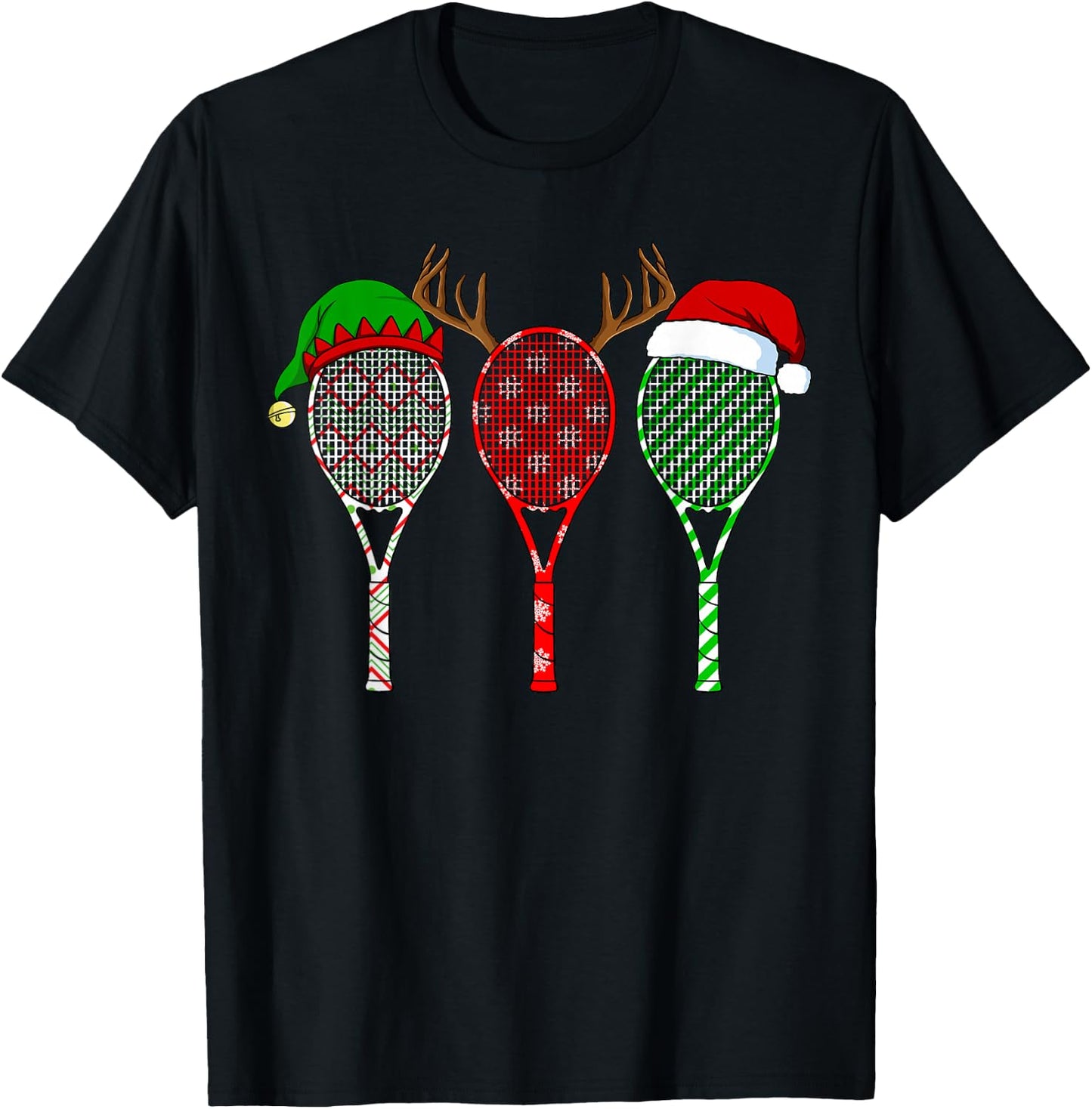 Tennis Racket Christmas Hat Reindeer Anlter Game Sport T-Shirt - T-Shirt | Black