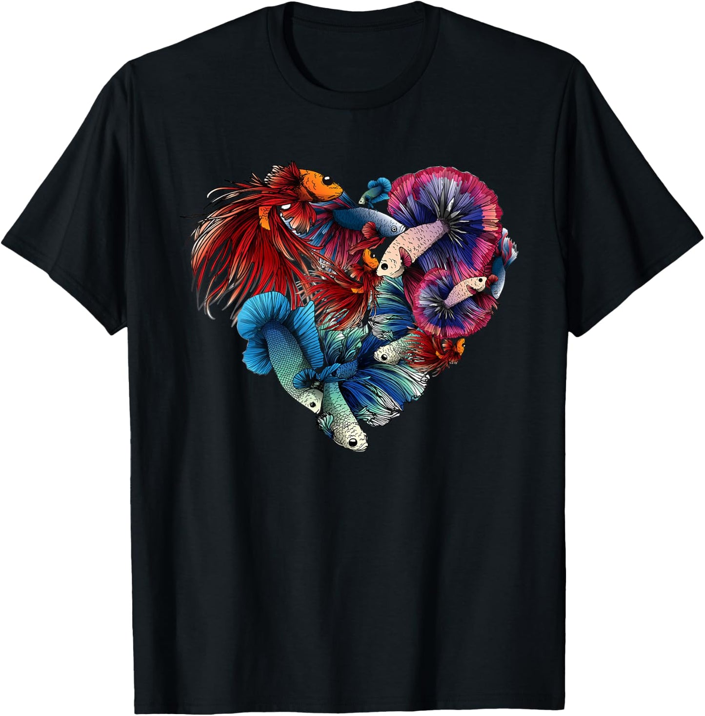 Siamese Fighting Fish Betta A Colorful Heart Betta Fishes T-Shirt - T-Shirt | Black
