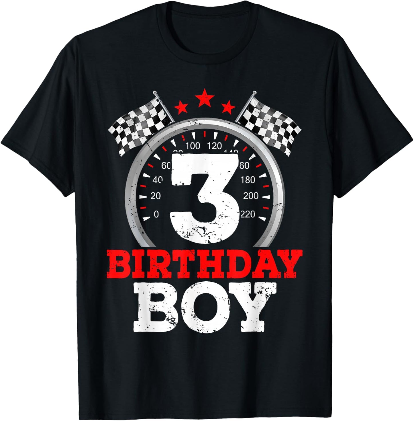 Number 3 Racing Car Funny 3rd Birthday Boy Checkered Flag T-Shirt - T-Shirt | Black