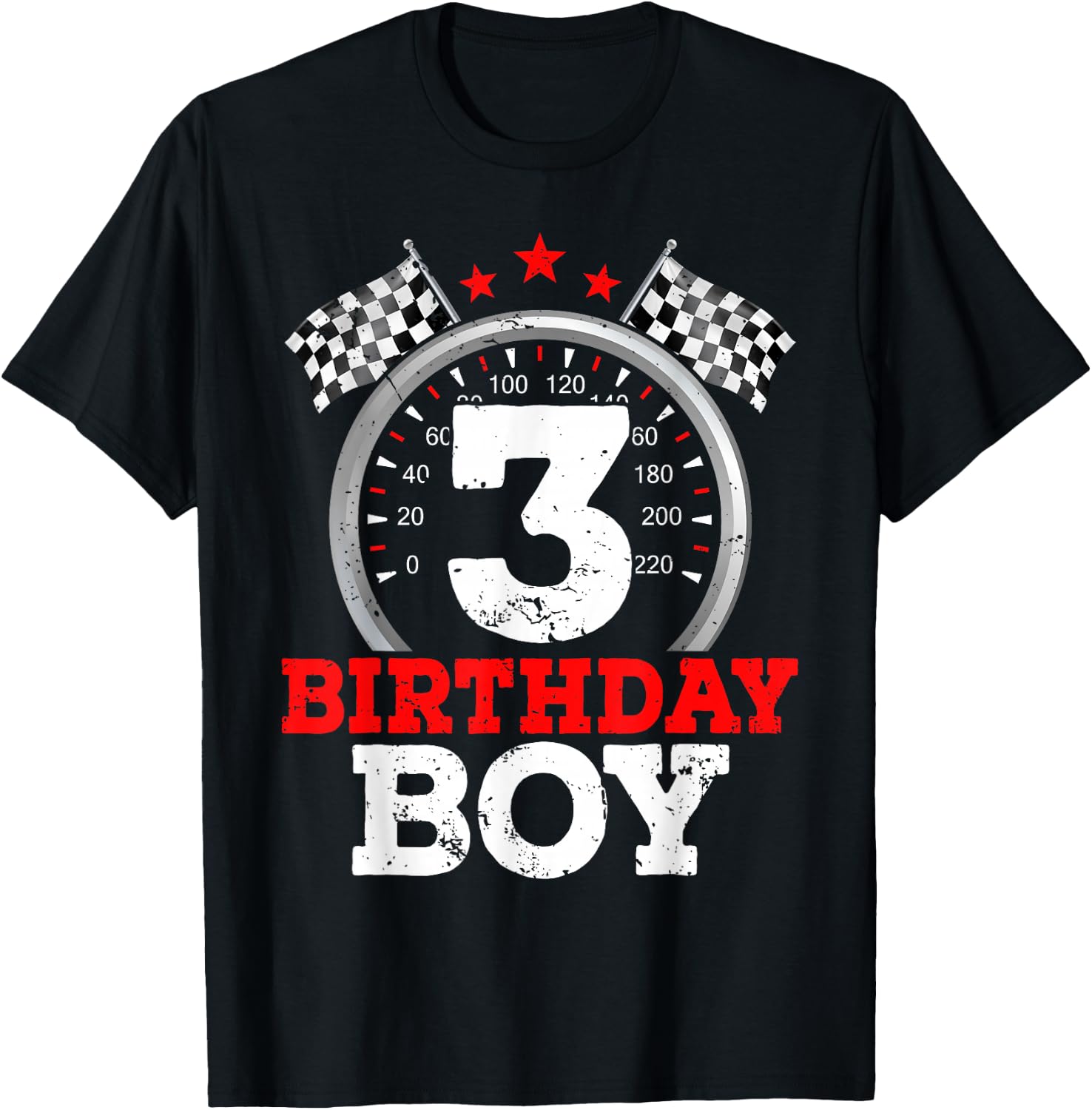 Number 3 Racing Car Funny 3rd Birthday Boy Checkered Flag T-Shirt - T-Shirt | Black