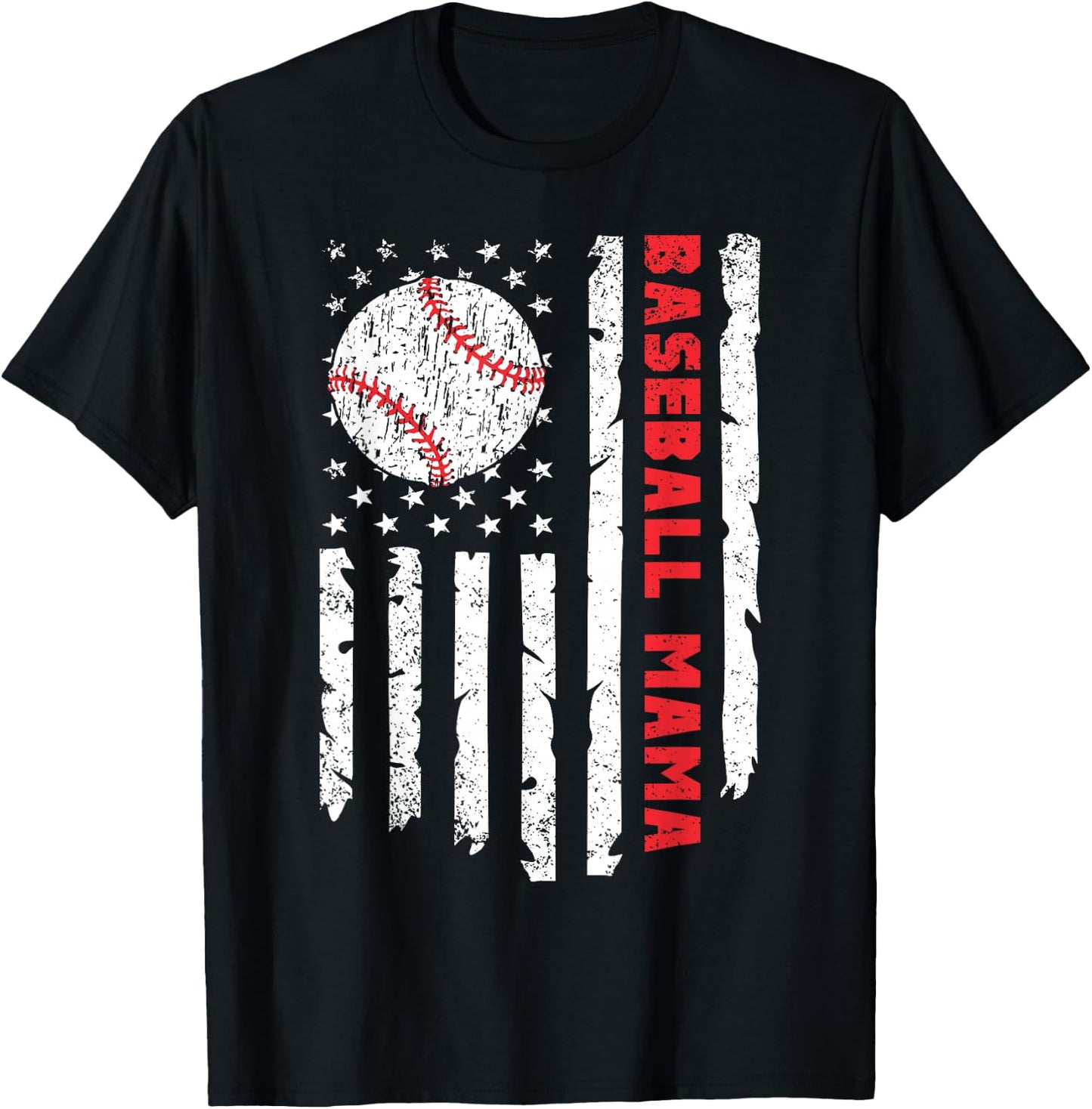 Baseball Mama USA American Flag Patriotic Mom Mother's Day T-Shirt - T-Shirt | Black