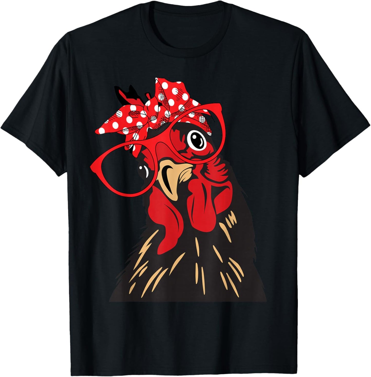 cute Women Girl Chicken With Bandana Headband and Glasses T-Shirt - T-Shirt | Black