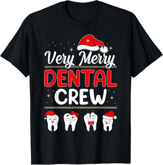 Very Merry Dental Crew Christmas Santa Hat Tooth Dentist T-Shirt - T-Shirt | Black