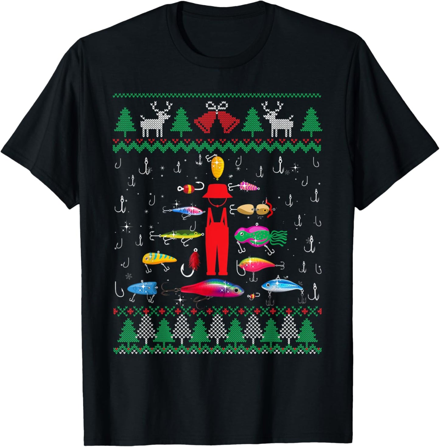 Fishing Lures Christmas Tree Fisherman Ugly Xmas Sweater Men T-Shirt - T-Shirt | Black