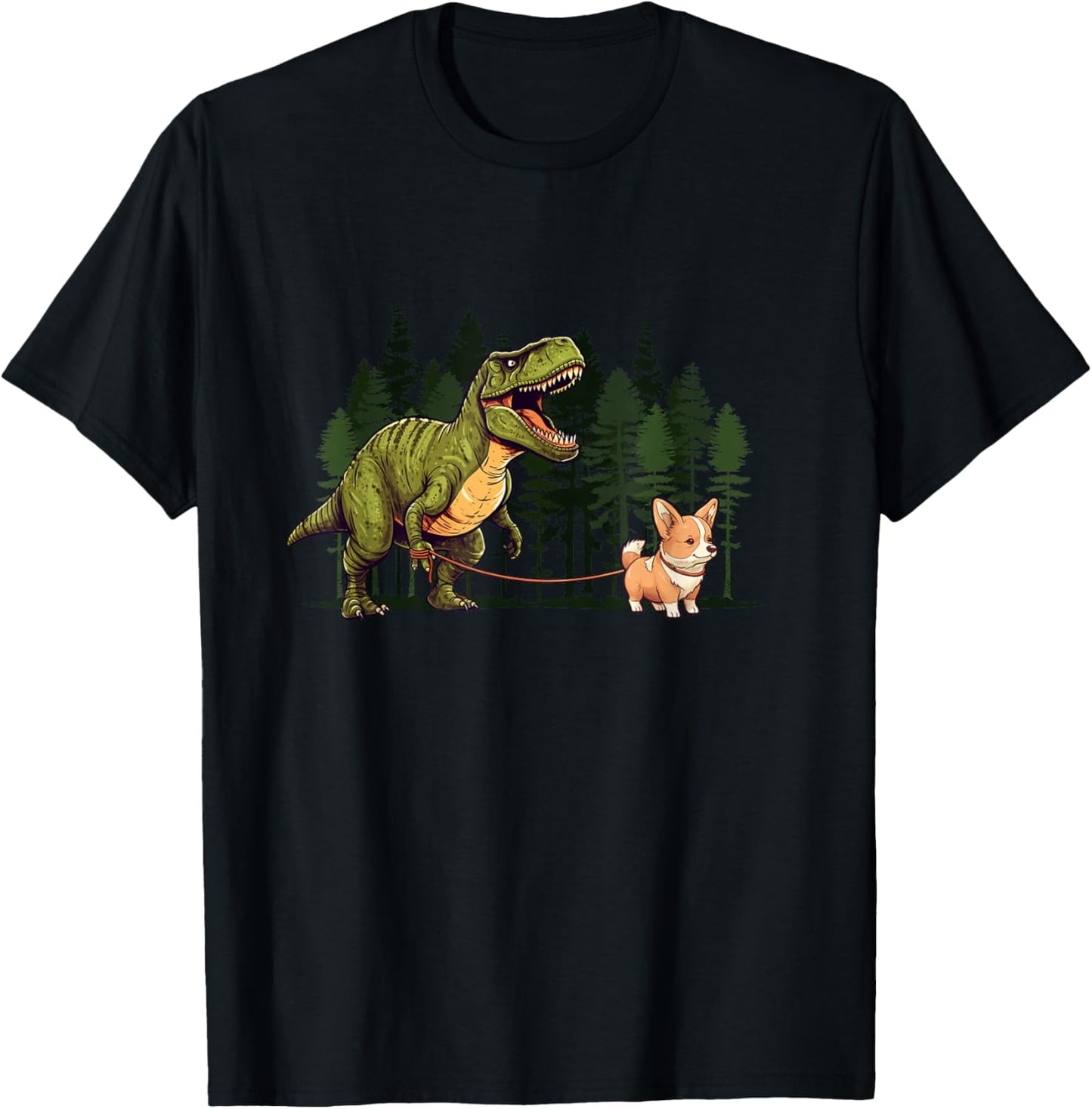 Corgi Dinosaur T-Rex Walking Funny Dog Trex Men Kids T-Shirt - T-Shirt | Black