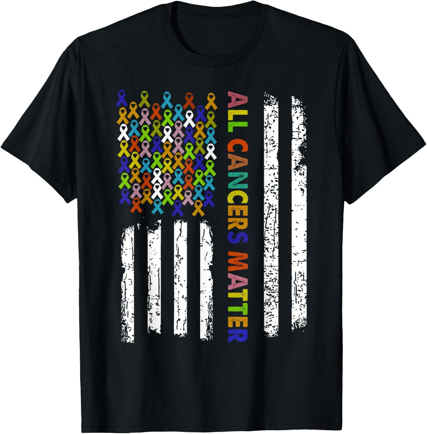 All Cancers Matter Cancer Awareness Ribbon USA Flag T-Shirt - T-Shirt | Black