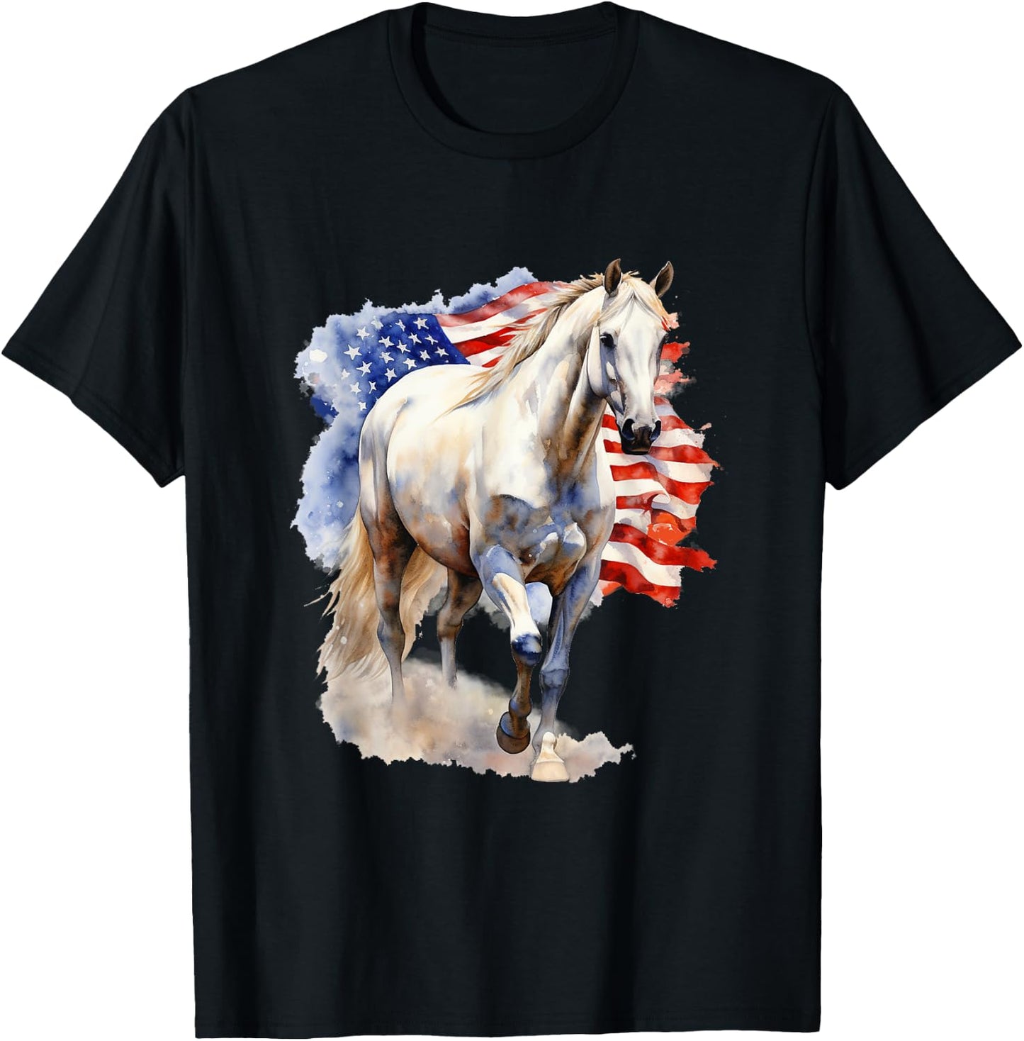 Horse American Flag 4th of July Vintage USA Patriotic Pride T-Shirt - T-Shirt | Black
