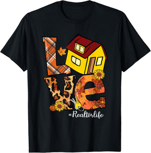 LOVE Pumpkin Leopard Realtor Life Fall Thanksgiving T-Shirt - T-Shirt | Black