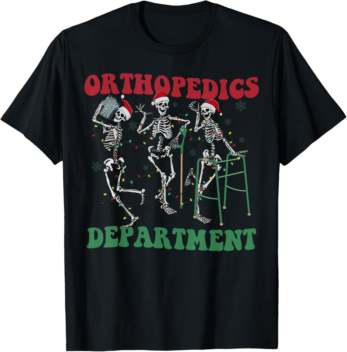 Skeleton Orthopedics Department Santa Christmas T-Shirt - T-Shirt | Black