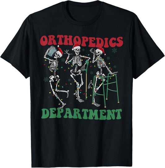 Skeleton Orthopedics Department Santa Christmas T-Shirt - T-Shirt | Black