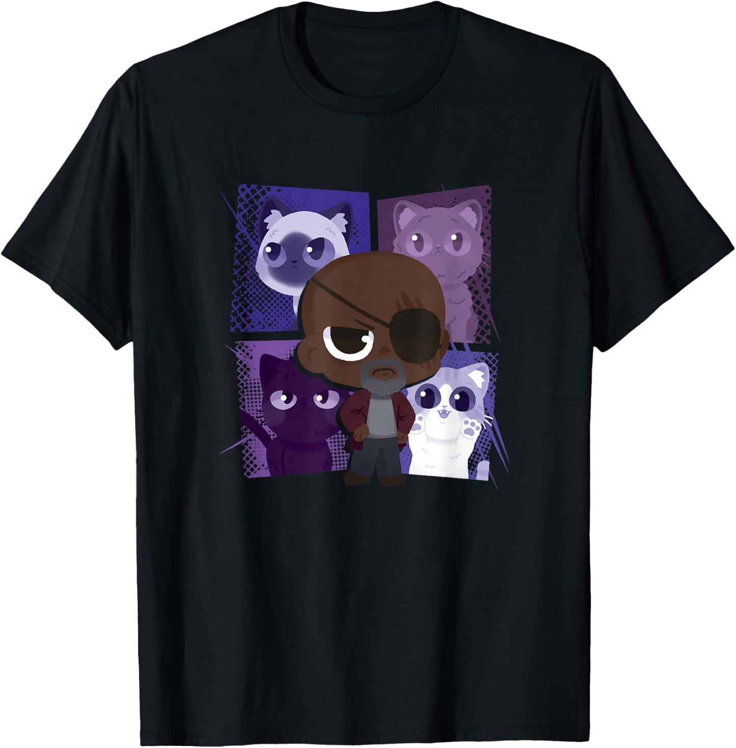 Marvel The Marvels Nick Fury Flerken Chibi Box Up Poster T-Shirt - T-Shirt | Black