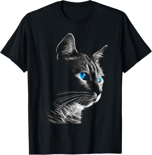 Cat Pet Animal - Blue Eyes Art Cat Men Women Kids T-Shirt - T-Shirt | Black