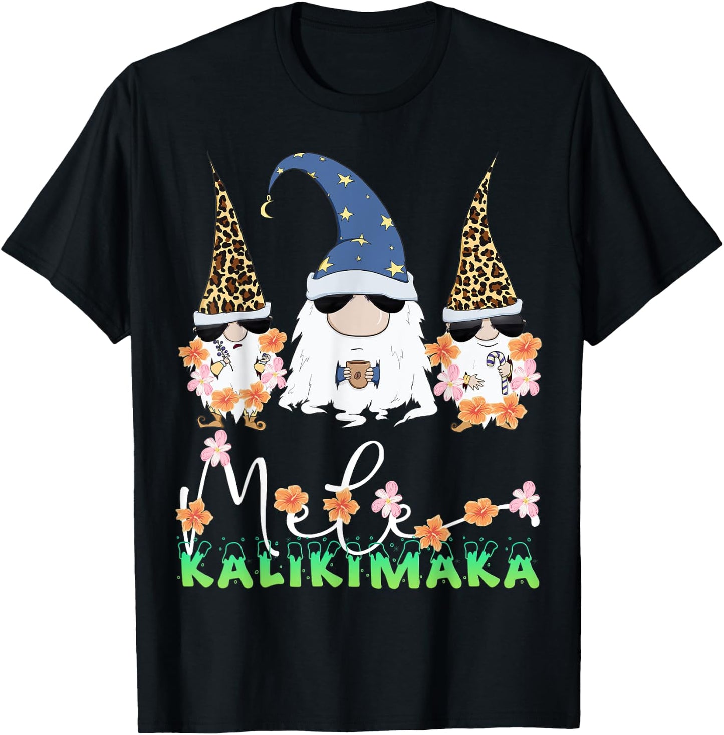 Mele Kalikimaka Funny Hawaiian Christmas Gnomes Coffee Lover T-Shirt - T-Shirt | Black