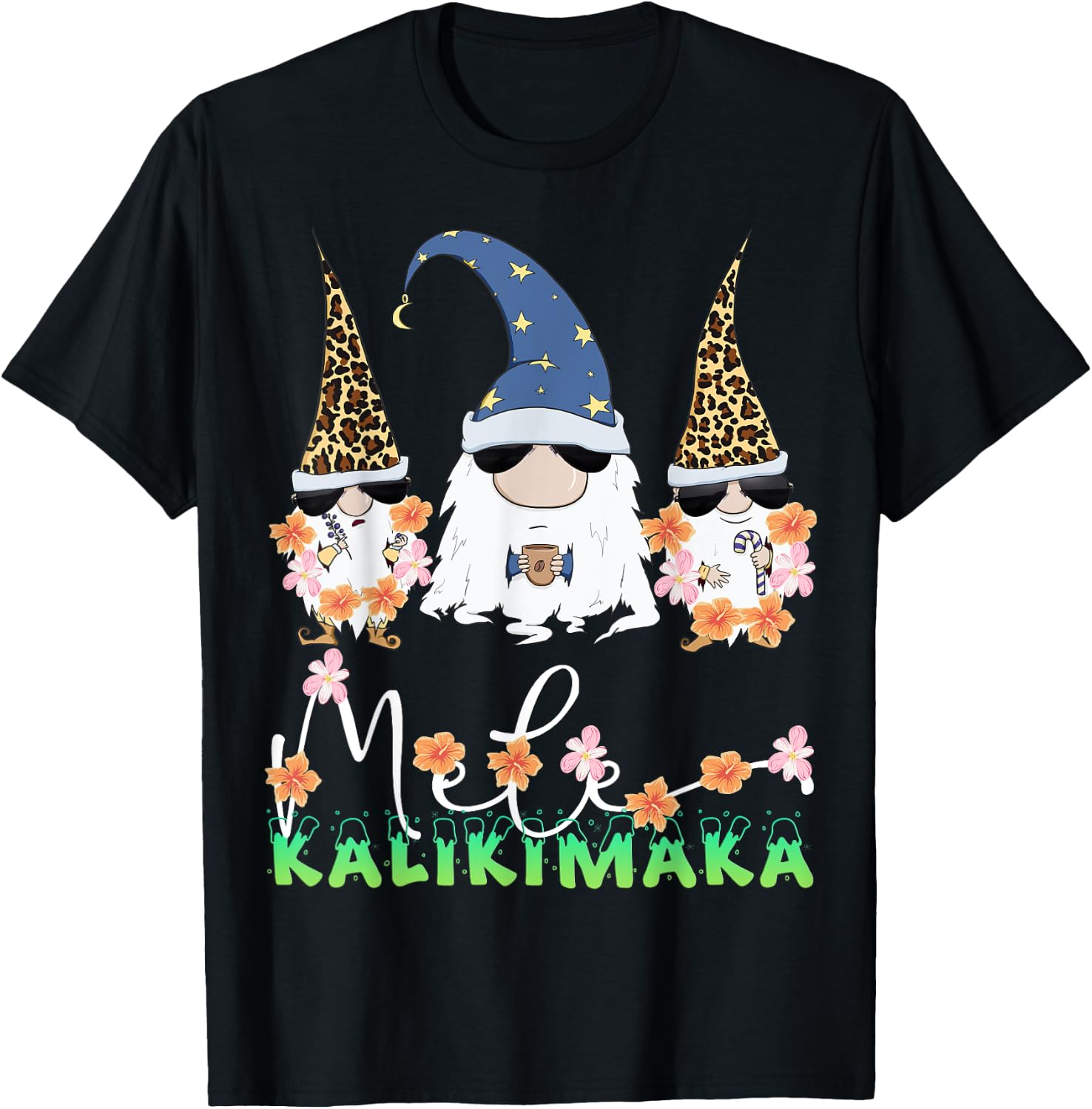 Mele Kalikimaka Funny Hawaiian Christmas Gnomes Coffee Lover T-Shirt - T-Shirt | Black