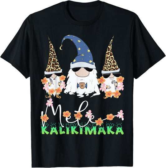 Mele Kalikimaka Funny Hawaiian Christmas Gnomes Coffee Lover T-Shirt - T-Shirt | Black