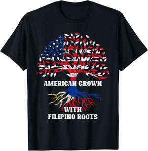 American Filipino Roots USA Flag Pinoy Pride Philippines T-Shirt - T-Shirt | Black