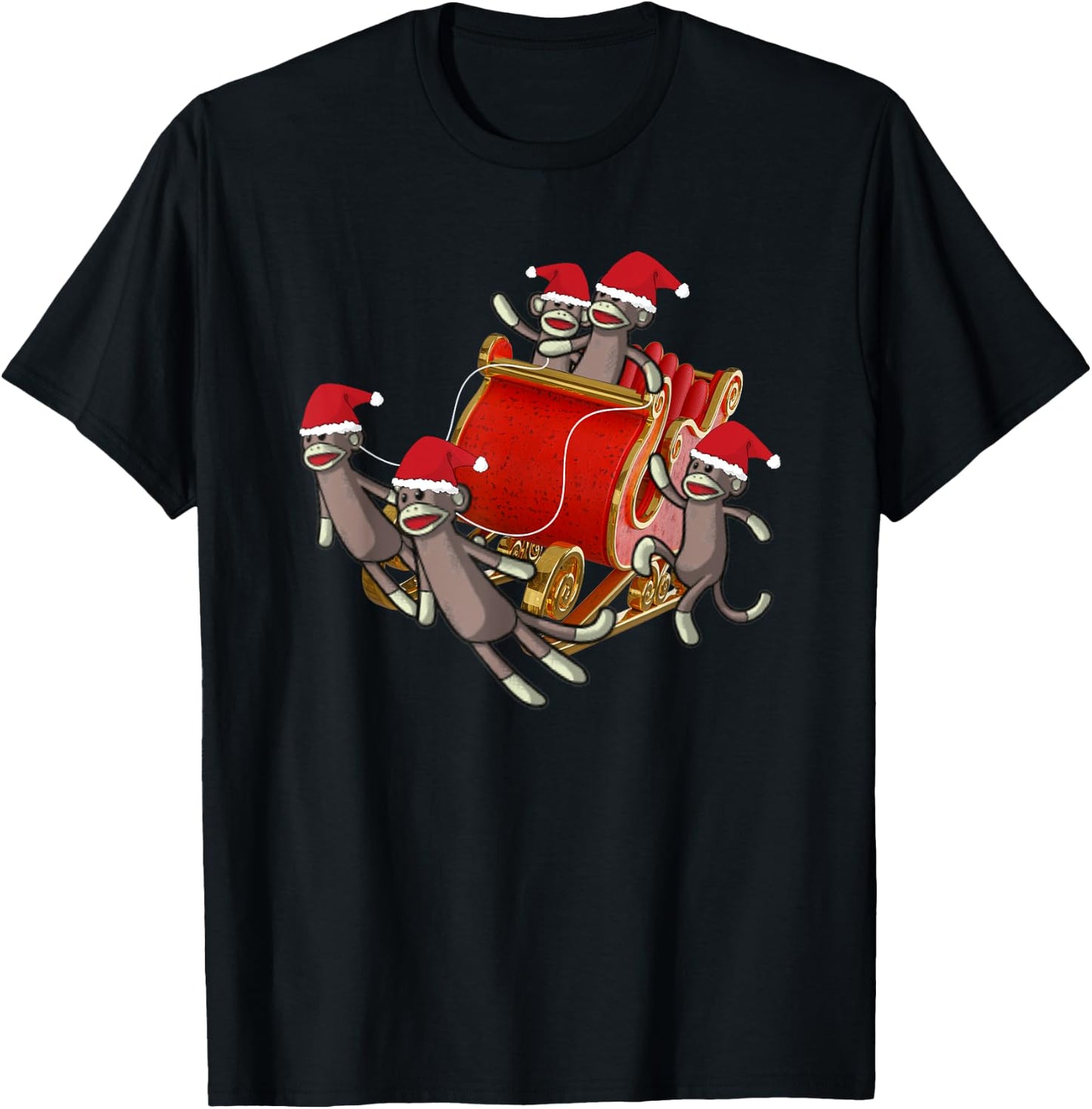 Sock Monkeys Take Over Christmas Funny Sock Monkey T-Shirt - T-Shirt | Black