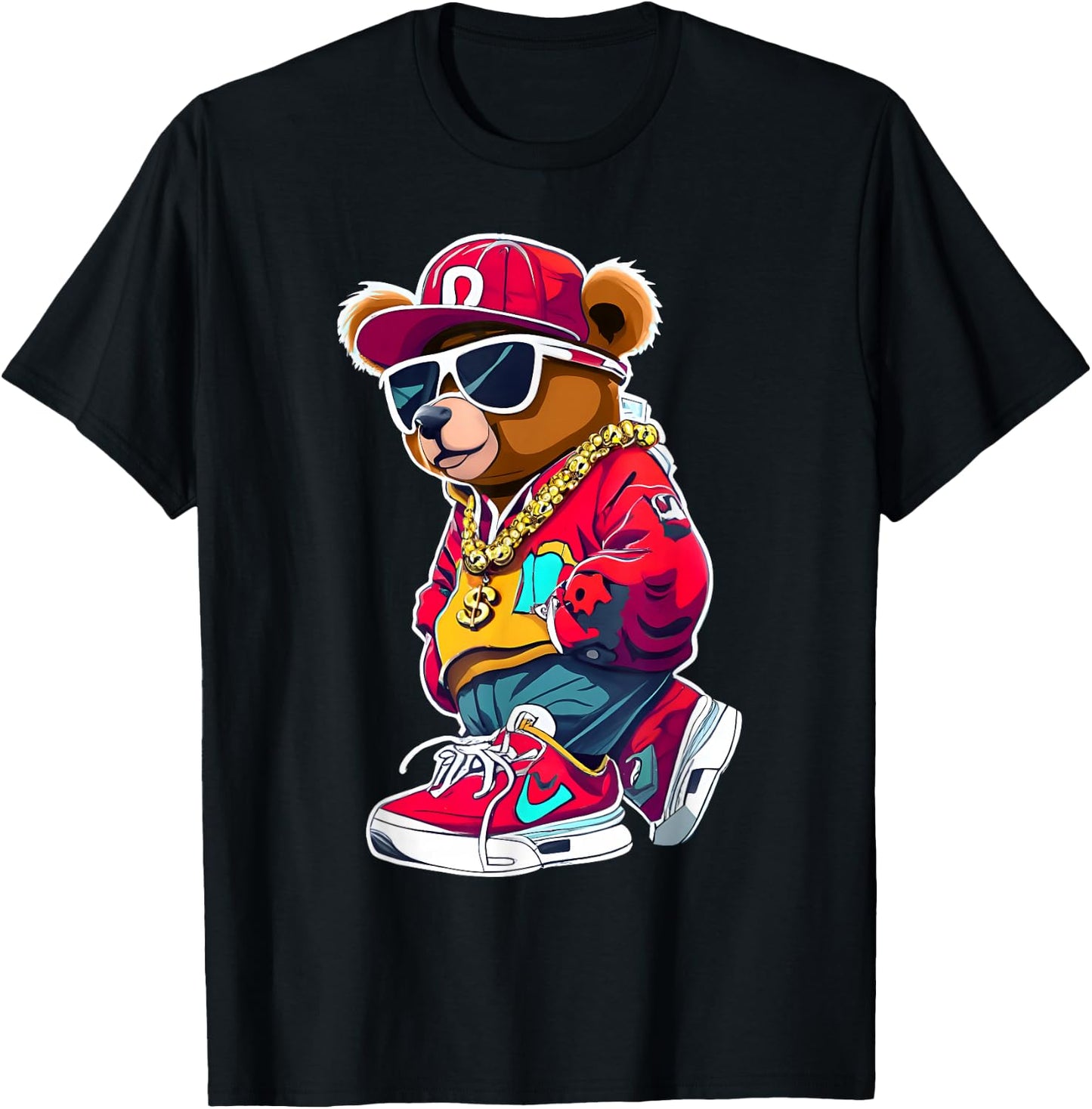 Cute Hip Hop Teddy Bear 90 Hip hop Clothing Graffiti T-Shirt - T-Shirt | Black