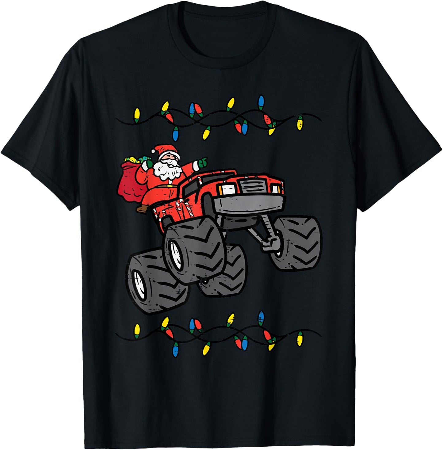 Christmas Santa Monster Truck Xmas Boys Kids Toddler Youth T-Shirt - T-Shirt | Black
