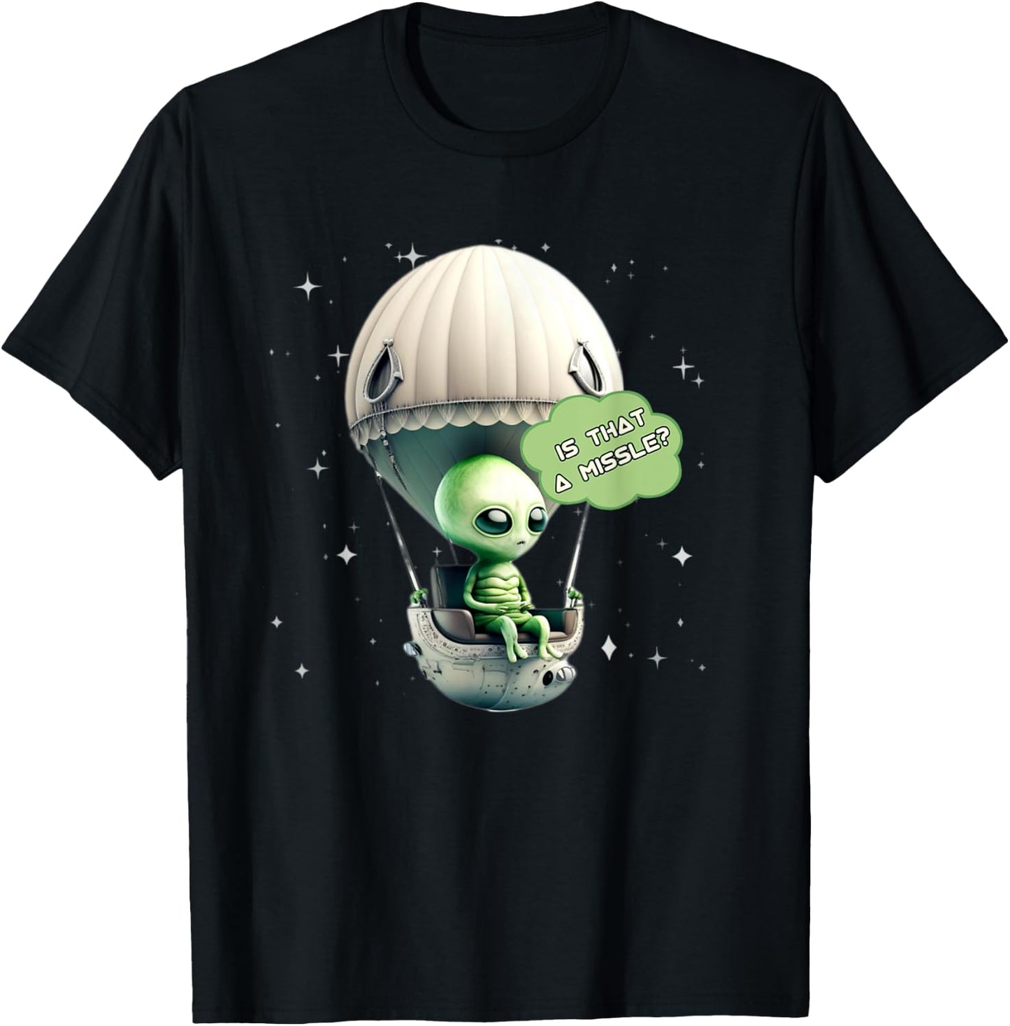 Funny Alien Balloon UFO Hot Air Balloon Alien Ship Lovers T-Shirt - T-Shirt | Black