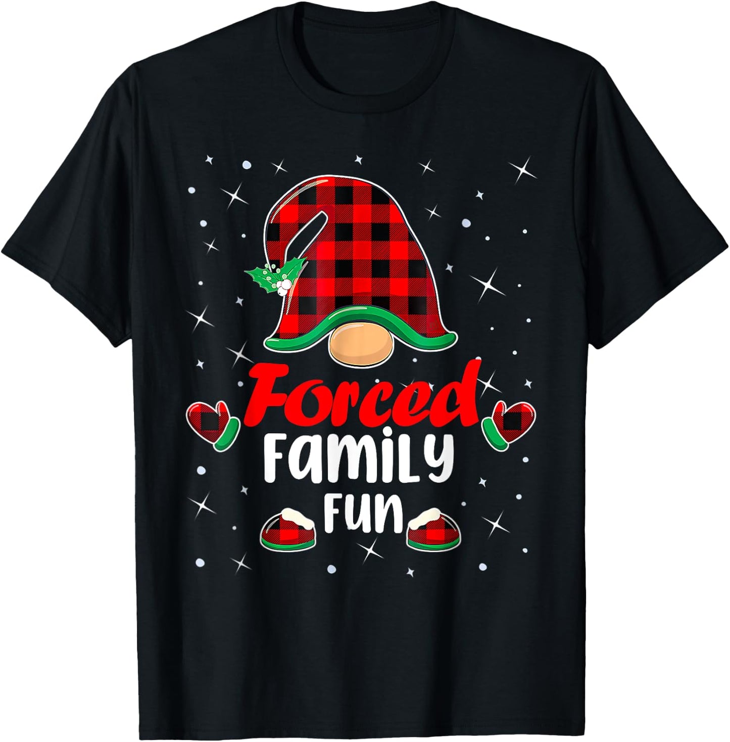 Funny Xmas Santa Hat Forced Family Fun Anti Christmas Gifts T-Shirt - T-Shirt | Black