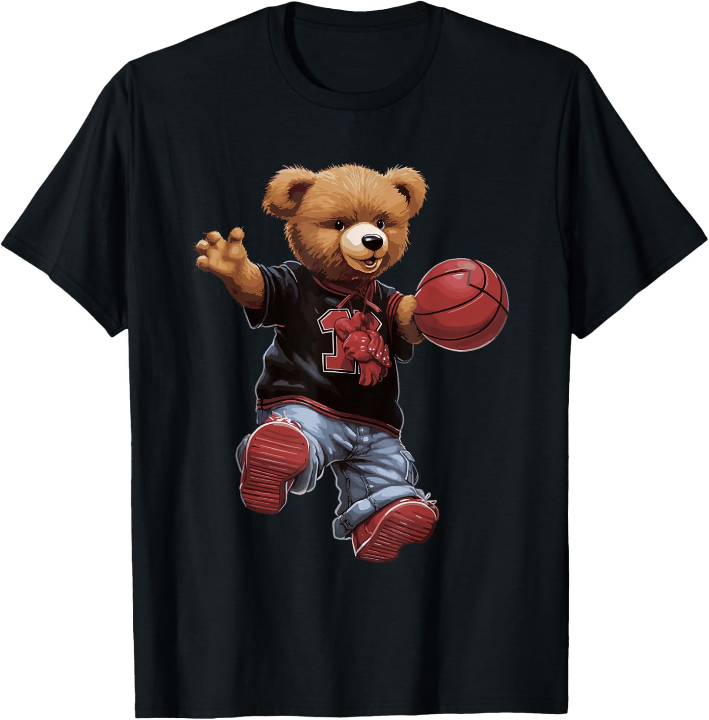 Cute Teddy Bear Playing Basketball Sports Women T-Shirt - T-Shirt | Black
