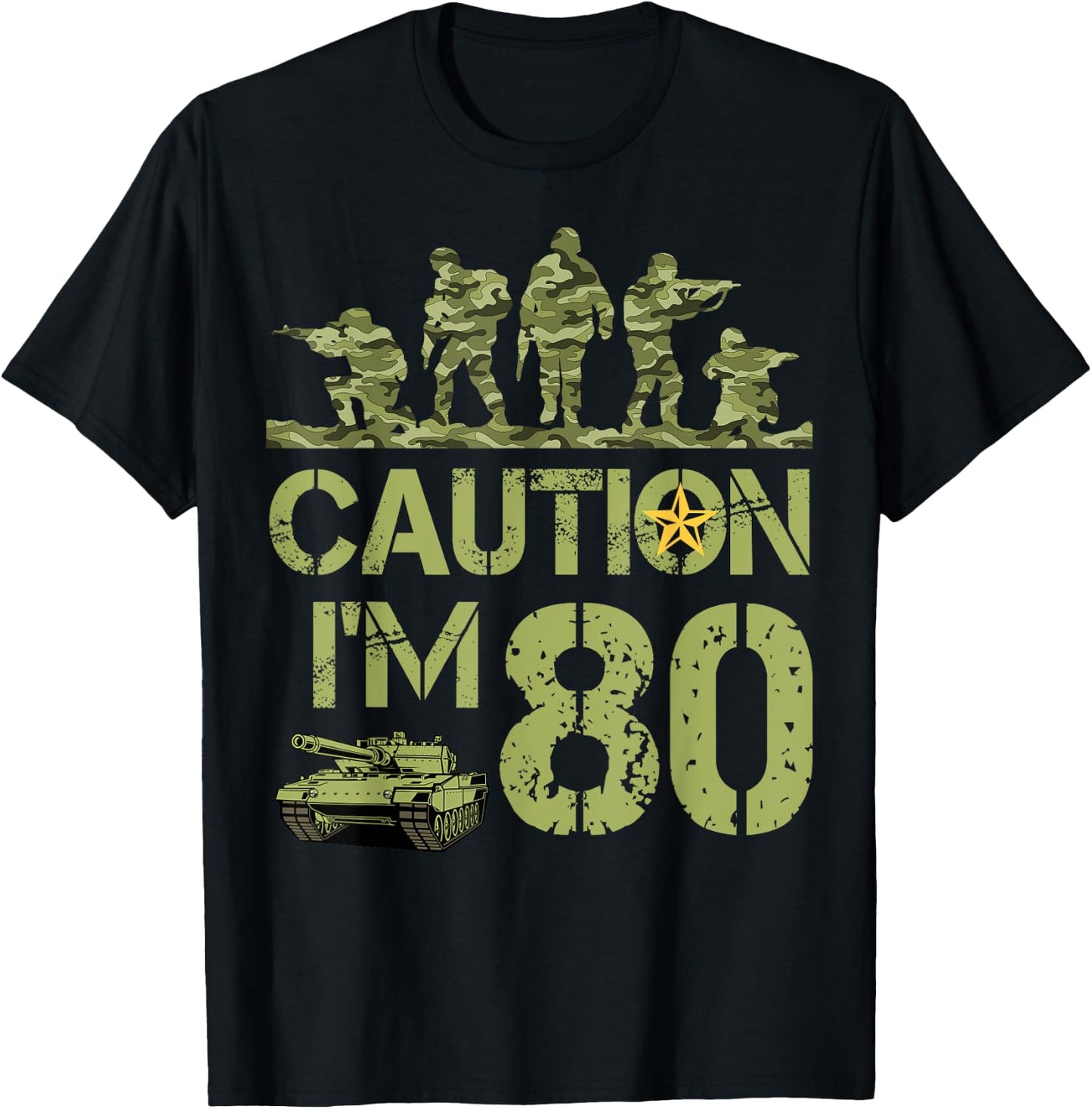 80th Birthday Military I'm 80 Year Old Camo 80 Birthday T-Shirt - T-Shirt | Black