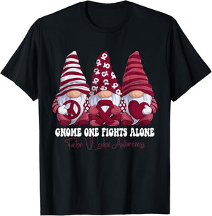 Factor V Leiden Awareness Month Burgundy Ribbon Gnomies T-Shirt - T-Shirt | Black