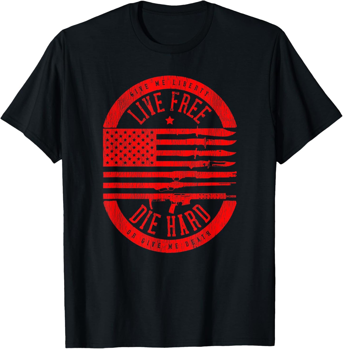 Live Free Die Hard Patriot American Flag Red Women Men T-Shirt - T-Shirt | Black