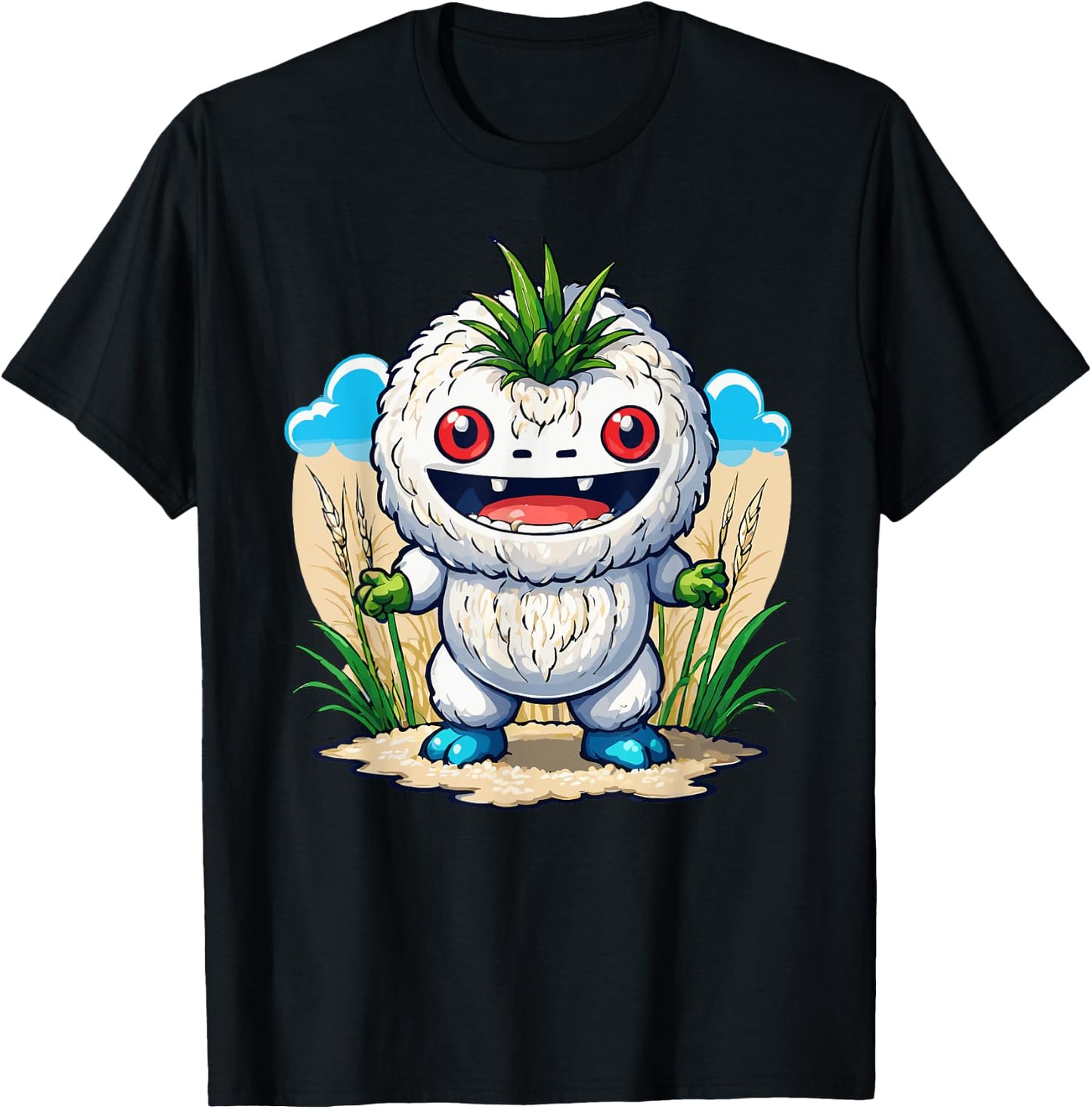Japanese Food Anime Kawaii Rice Monster T-Shirt - T-Shirt | Black
